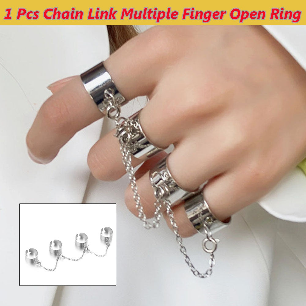 1 Pcs Fashion Silver Finger Open Rings Women Men Punk Cool Chain Link Multipler Ring Party Gift Jewelry