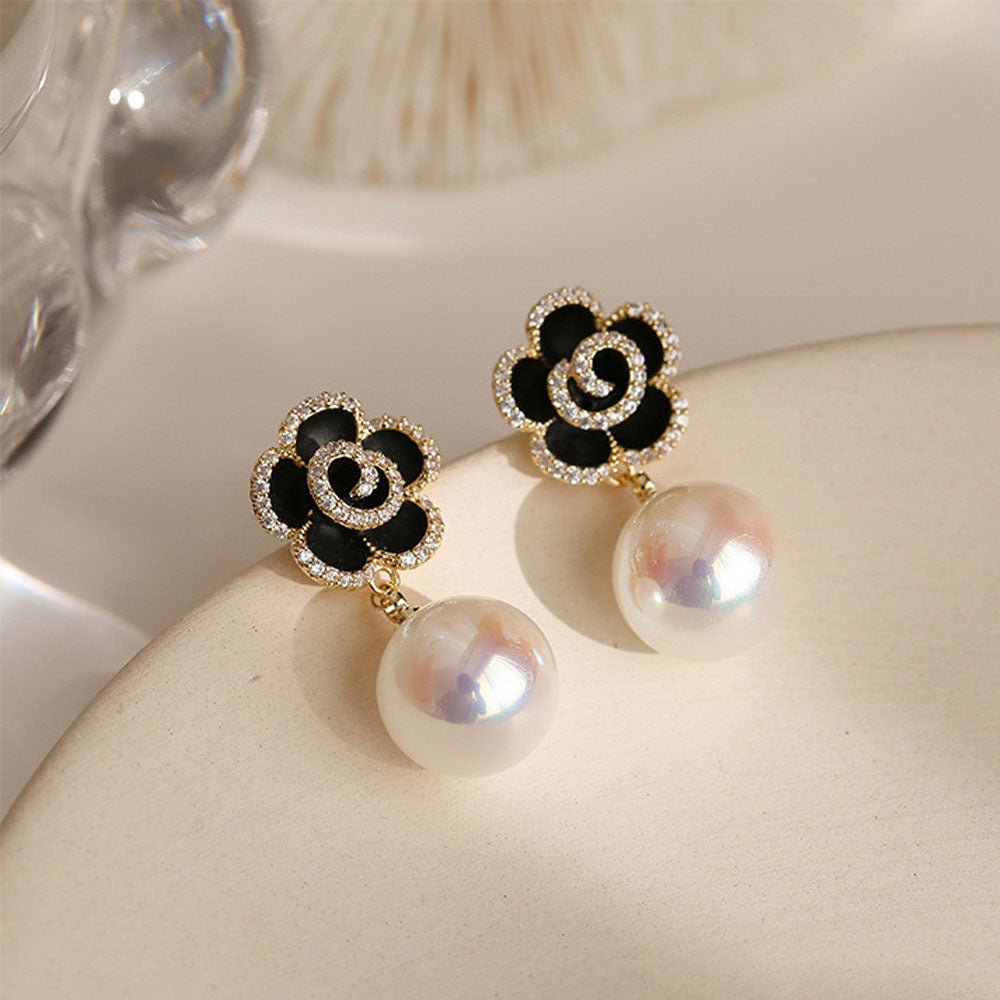 1 Pair Women Flower Pearls Earrings Fashion Elegant Drop Ear Stud Jewerly Accessories