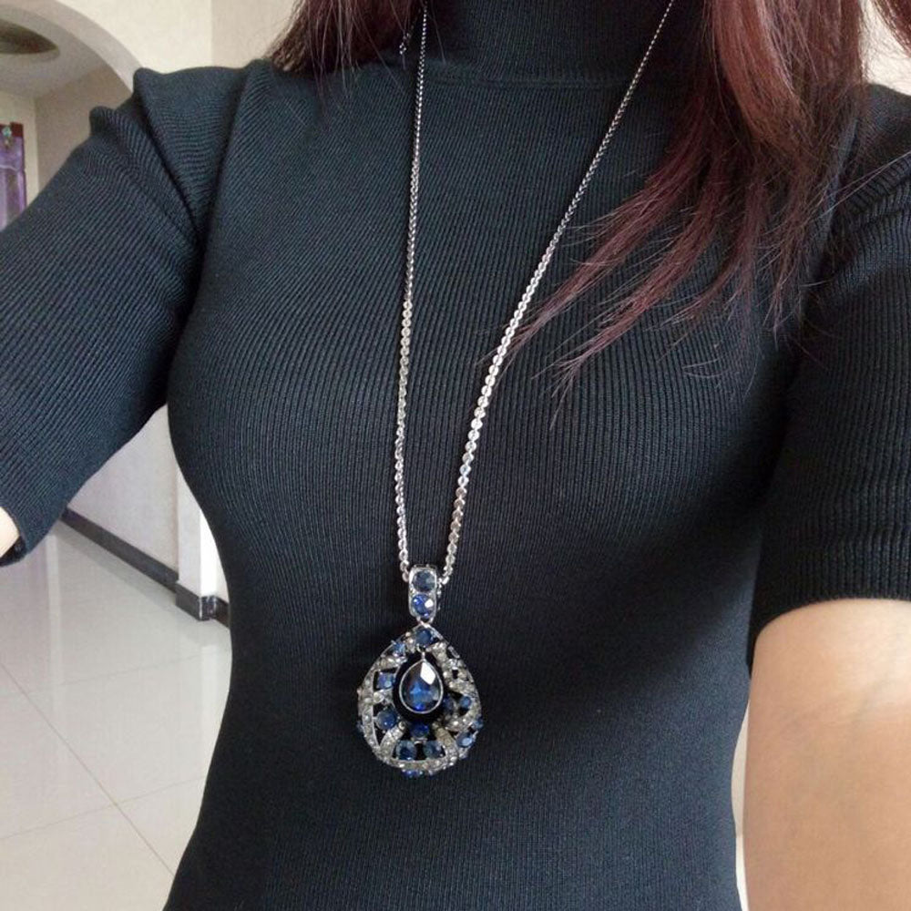 1 Pcs Ladies Fashion Rhinestone Pendant Necklace Hundred Matching Ornaments Decorative Sweater Chain Necklace