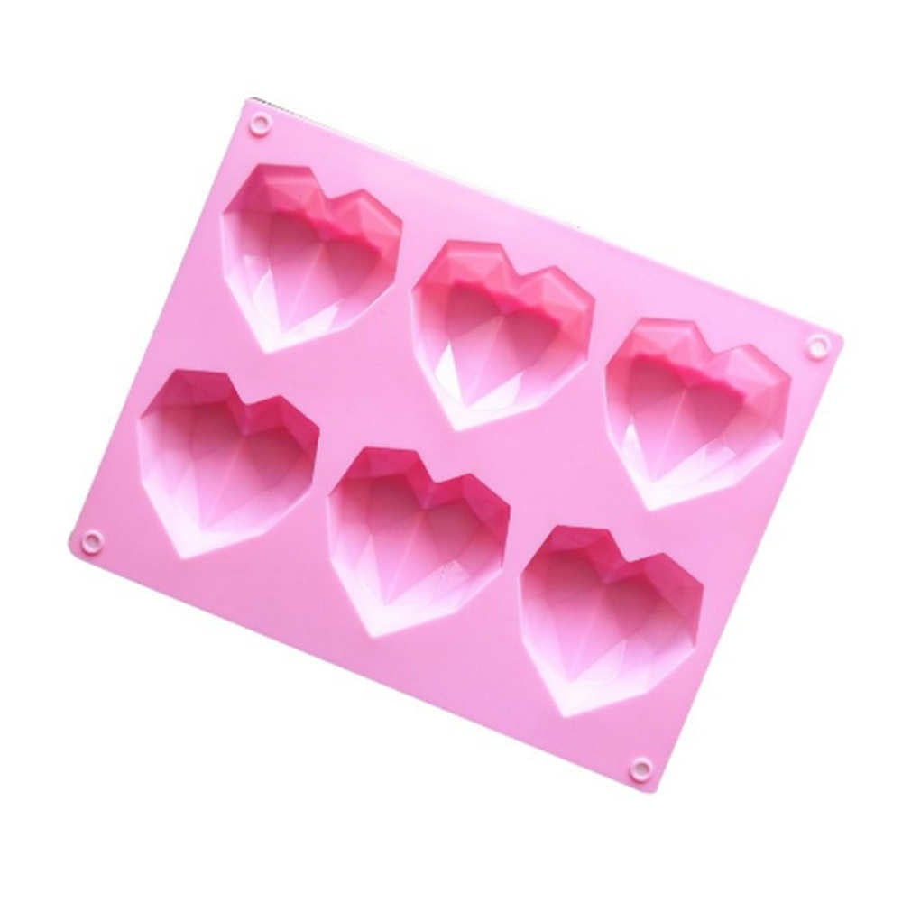 Silicone Cake Mold 6 Cavity Diamond Love Heart Shape Baking Mold christmas