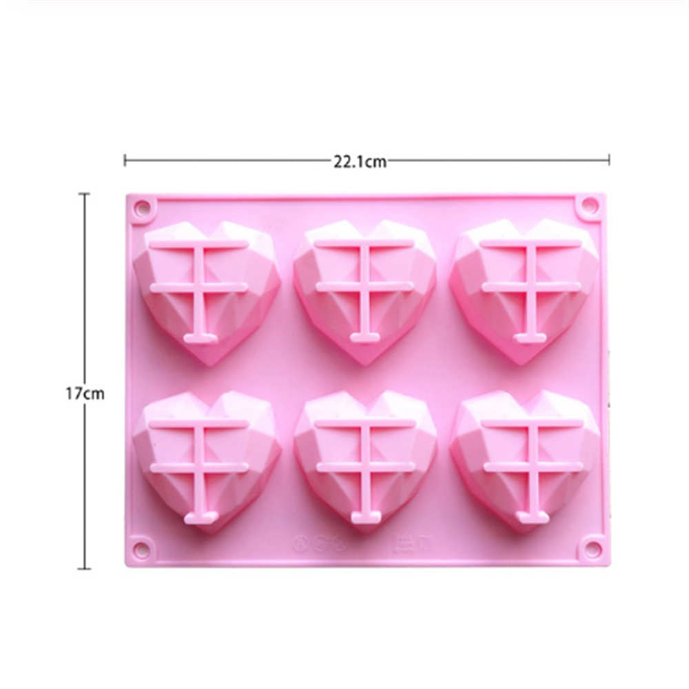 Silicone Cake Mold 6 Cavity Diamond Love Heart Shape Baking Mold christmas