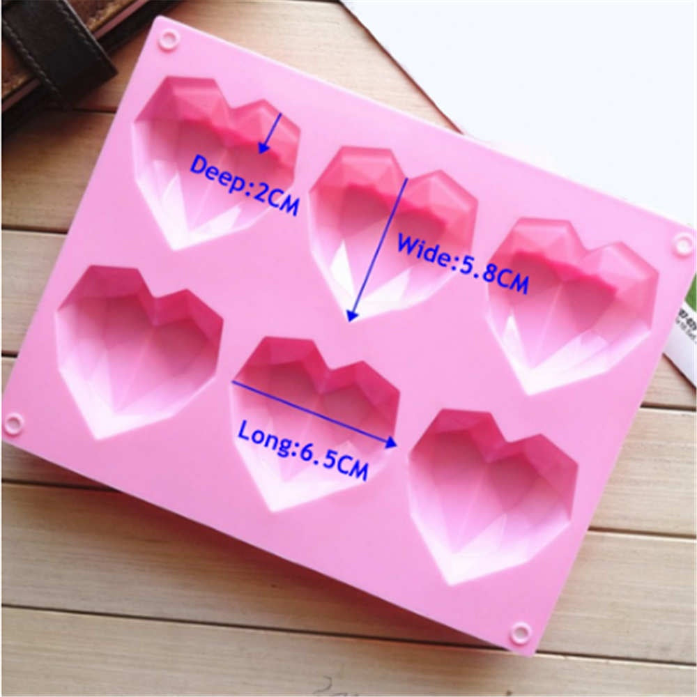 Silicone Cake Mold 6 Cavity Diamond Love Heart Shape Baking Mold christmas