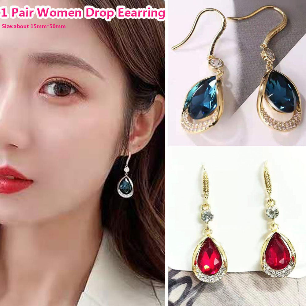 1 Pair Women Drop Eearring Fashion Wedding Party Rhinestone Earrings Jewerly Accessories