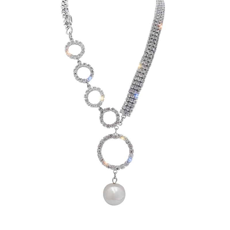 Unusual Pearl crystal chain short necklace for women