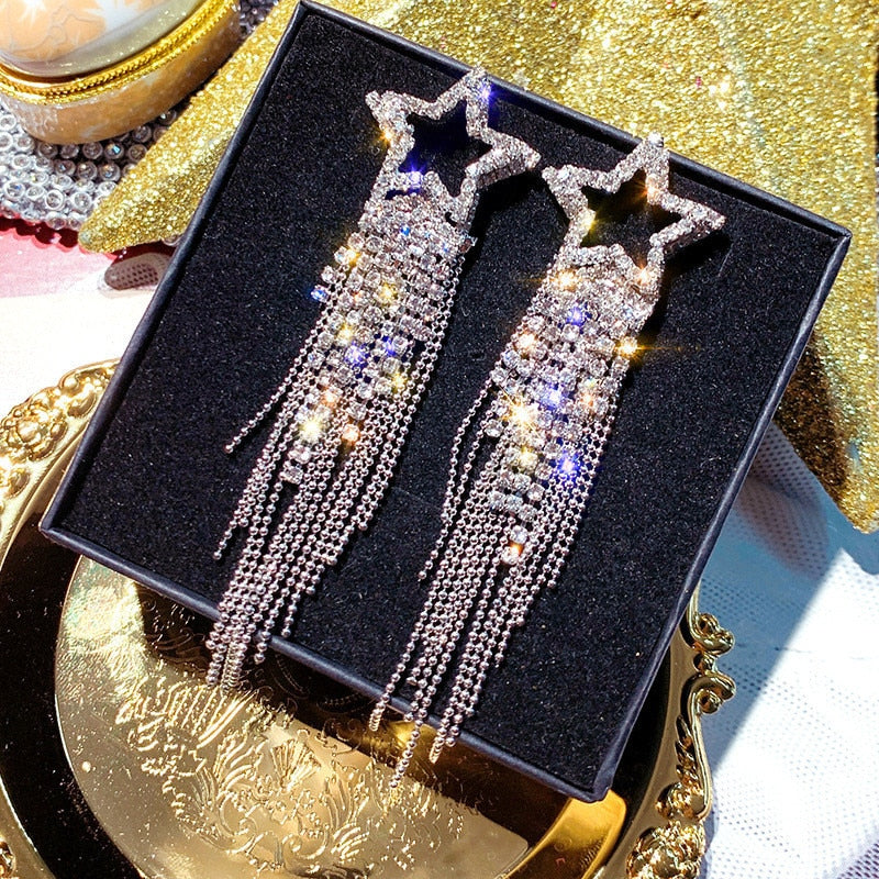 Fashion Long Tassel Crystal Earrings for Women