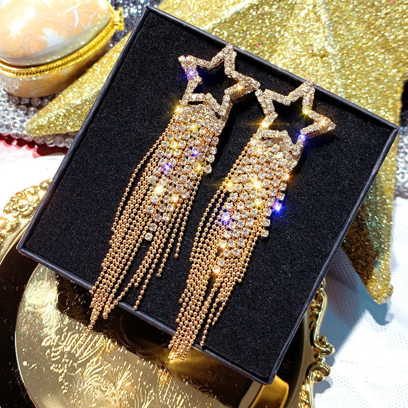 Fashion Long Tassel Crystal Earrings for Women
