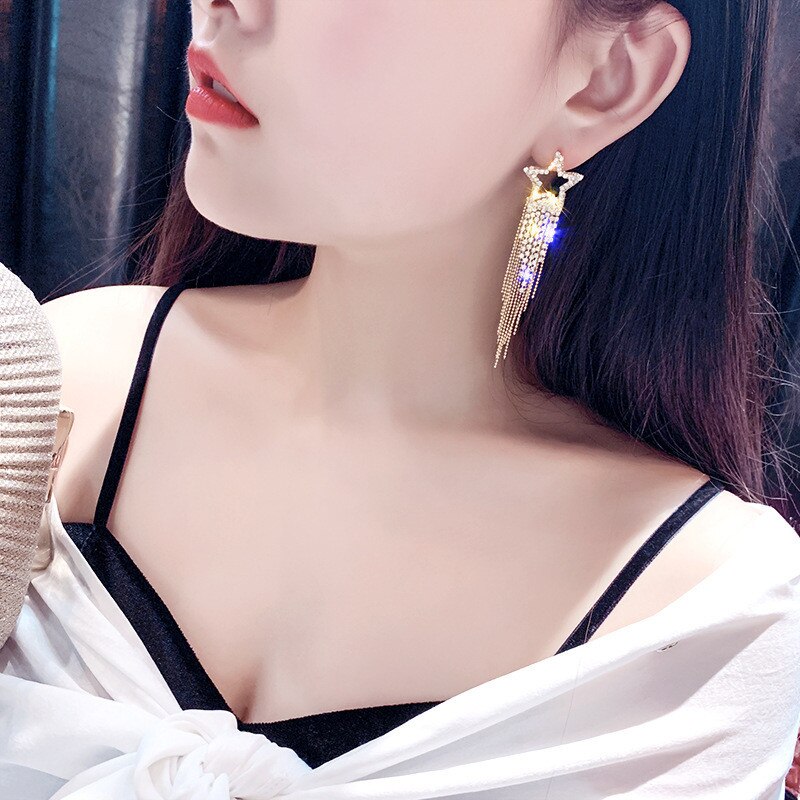 Fashion Long Tassel Crystal Earrings for Women