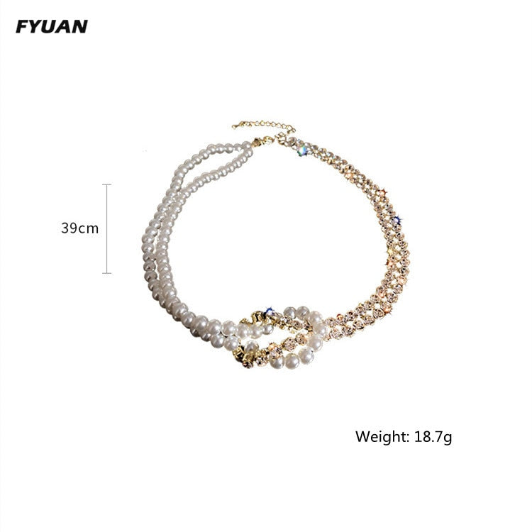 Korean Style Pearl Crystal Choker Necklaces for Women