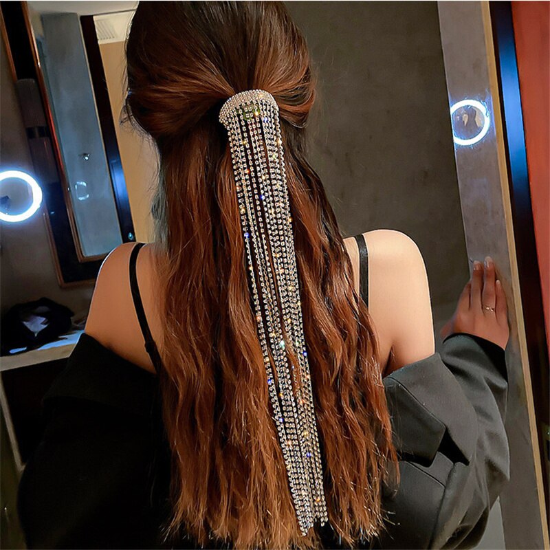 Shine Bijoux Long Tassel Crystal Full Rhinestone Hairpins for Women