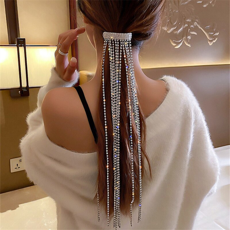 Shine Bijoux Long Tassel Crystal Full Rhinestone Hairpins for Women