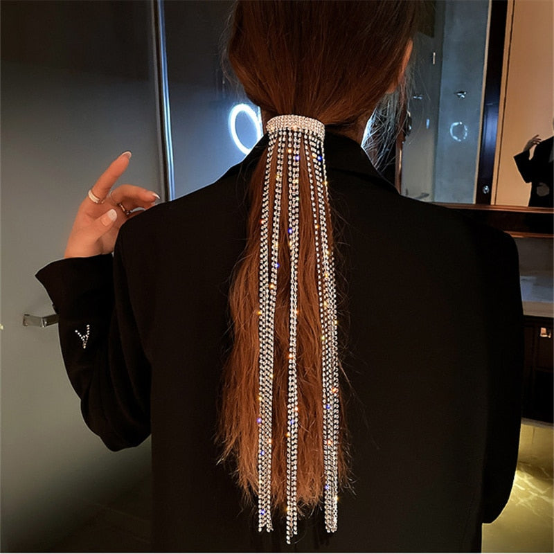 Shine Bijoux Long Tassel Crystal Full Rhinestone Hairpins for Women