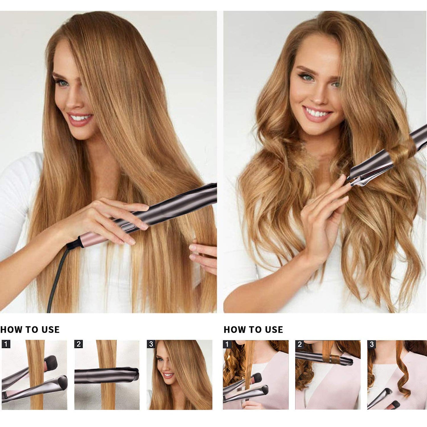 2 In 1 Hair Straightener and Curler Curling Iron for All Hair Types