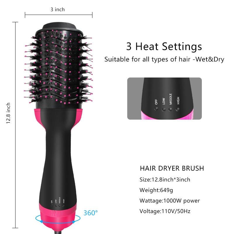 One Step Hair Dryer Electric Hot Air Brush Multifunctional Negative Dryer brush Hair Straightener Curler