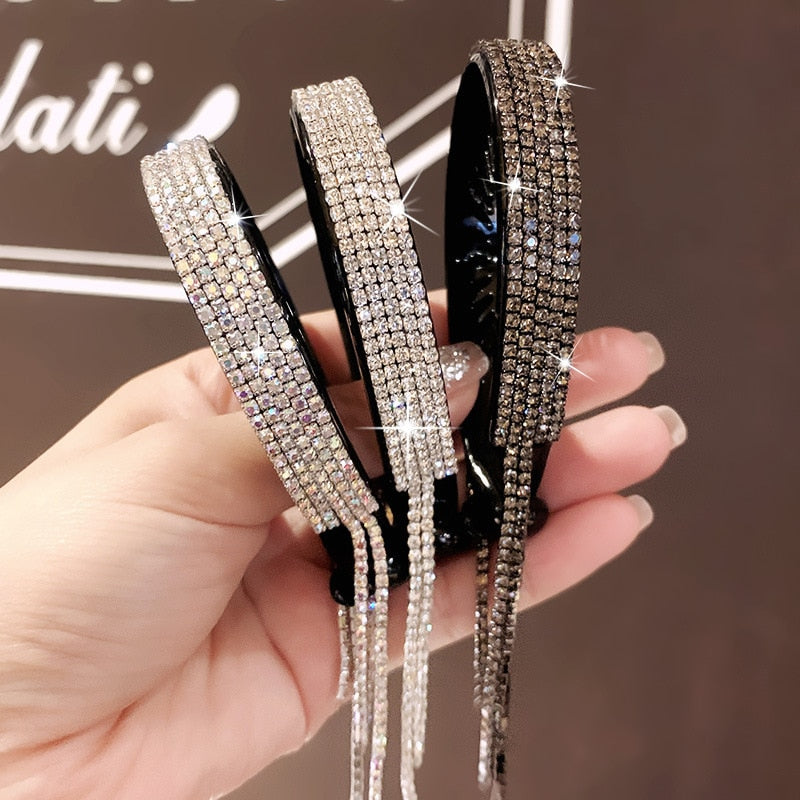 Women Elegant Rhinestone Tassel Ponytail Hair Claws Lady  Meatball Hair Clips