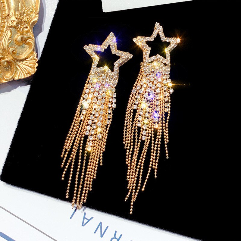 Fashion Long Tassel Crystal Earrings for Women