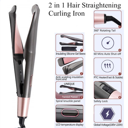 2 In 1 Hair Straightener and Curler Curling Iron for All Hair Types