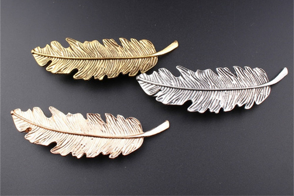 Women New Alloy Vintage Hair Clip Feather Leaf Shape Barrette Metal Hairpins