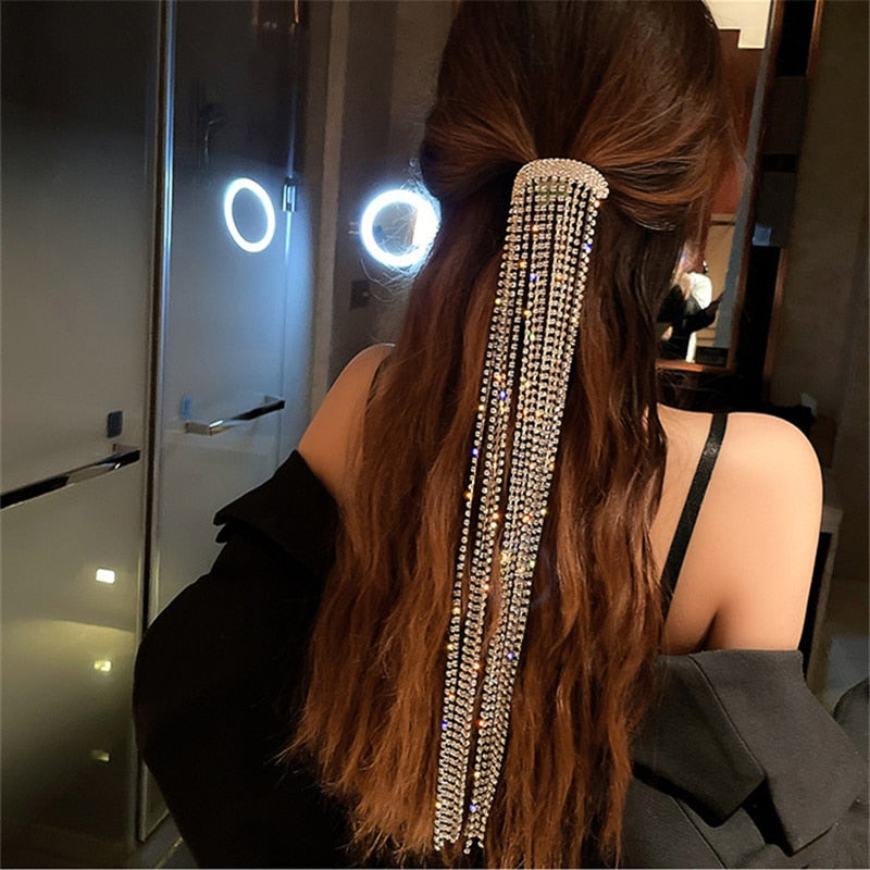 Shine Bijoux Long Tassel Crystal Full Rhinestone Hairpins for Women