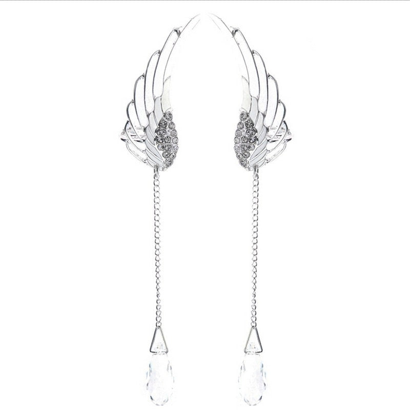 New Silver Plated Angel Wing Stylist Crystal Earrings Drop Dangle Ear Stud For Women