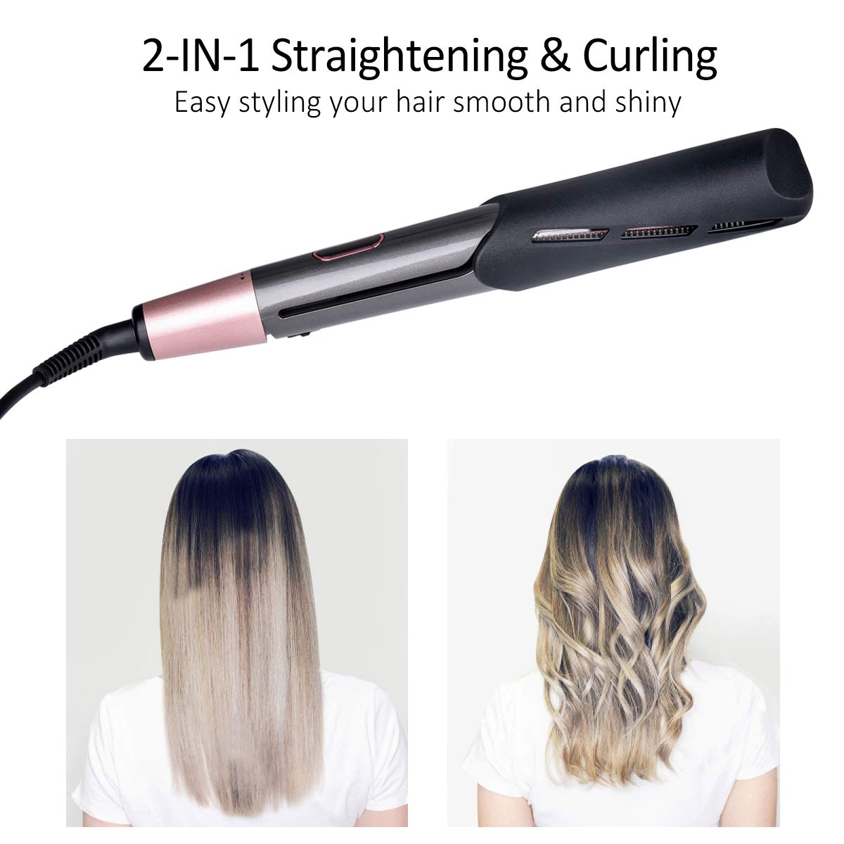 2 In 1 Hair Straightener and Curler Curling Iron for All Hair Types