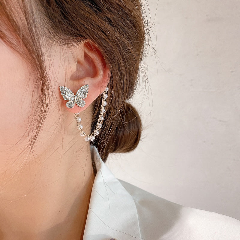 Elegant Cute Rhinestone Butterfly Stud Earrings For Women