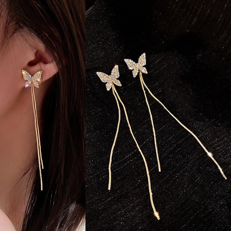 Elegant Cute Rhinestone Butterfly Stud Earrings For Women
