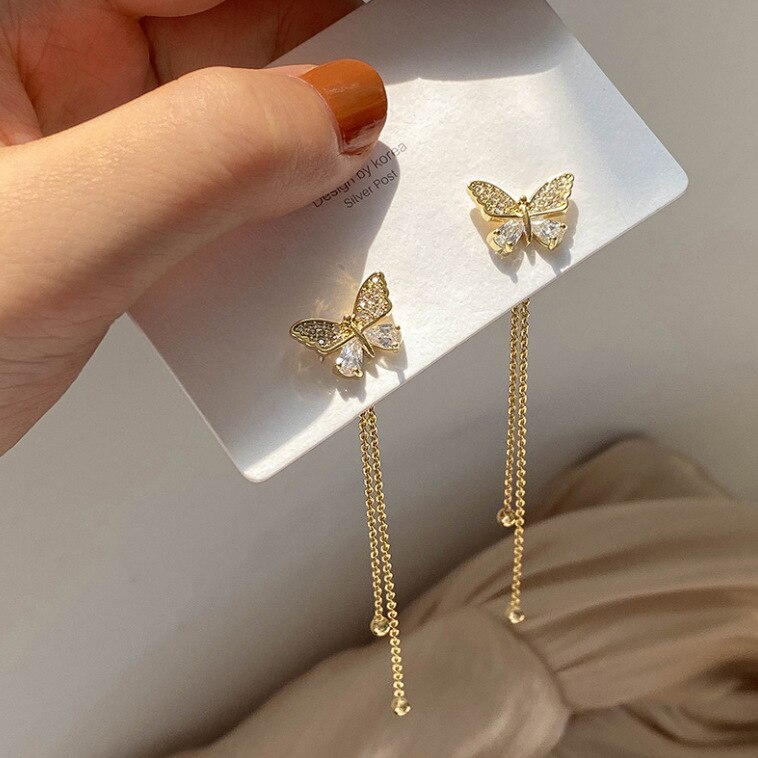 Elegant Cute Rhinestone Butterfly Stud Earrings For Women
