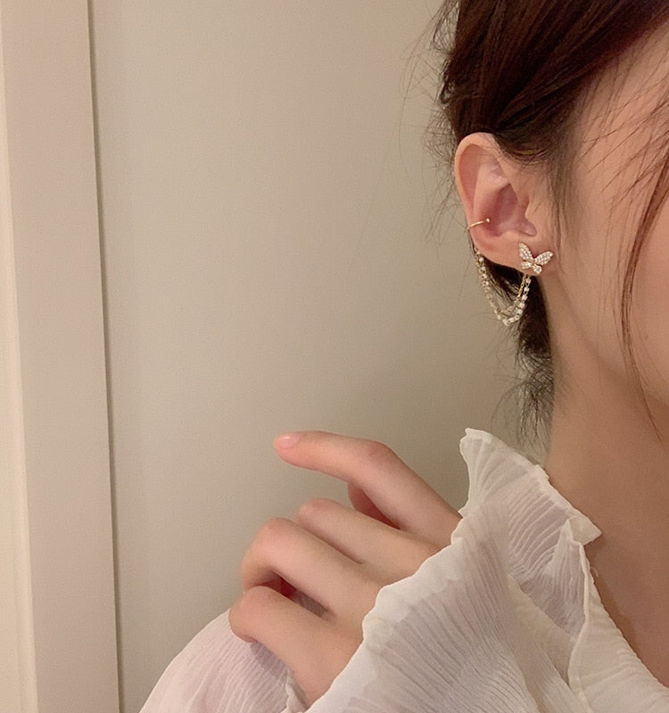 Elegant Cute Rhinestone Butterfly Stud Earrings For Women