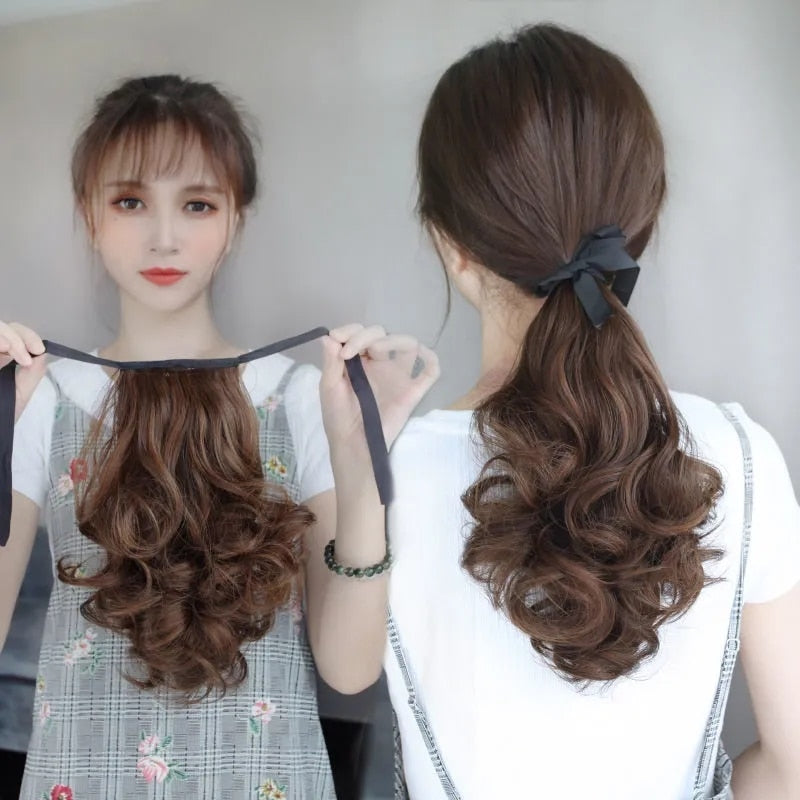 7 colors women short curl pony hair heat resistant synthetic drawstring hair extensions ponytail