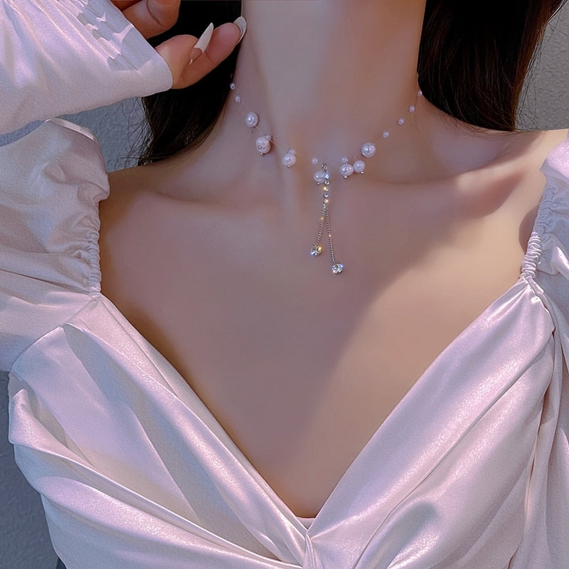 Korean Elegant Pearl Beads Necklace For Women
