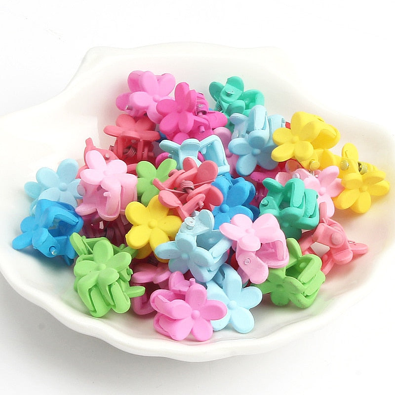 Mini Cute Candy Color Small Hair Clips Flower Doudou Plastic Hairpins