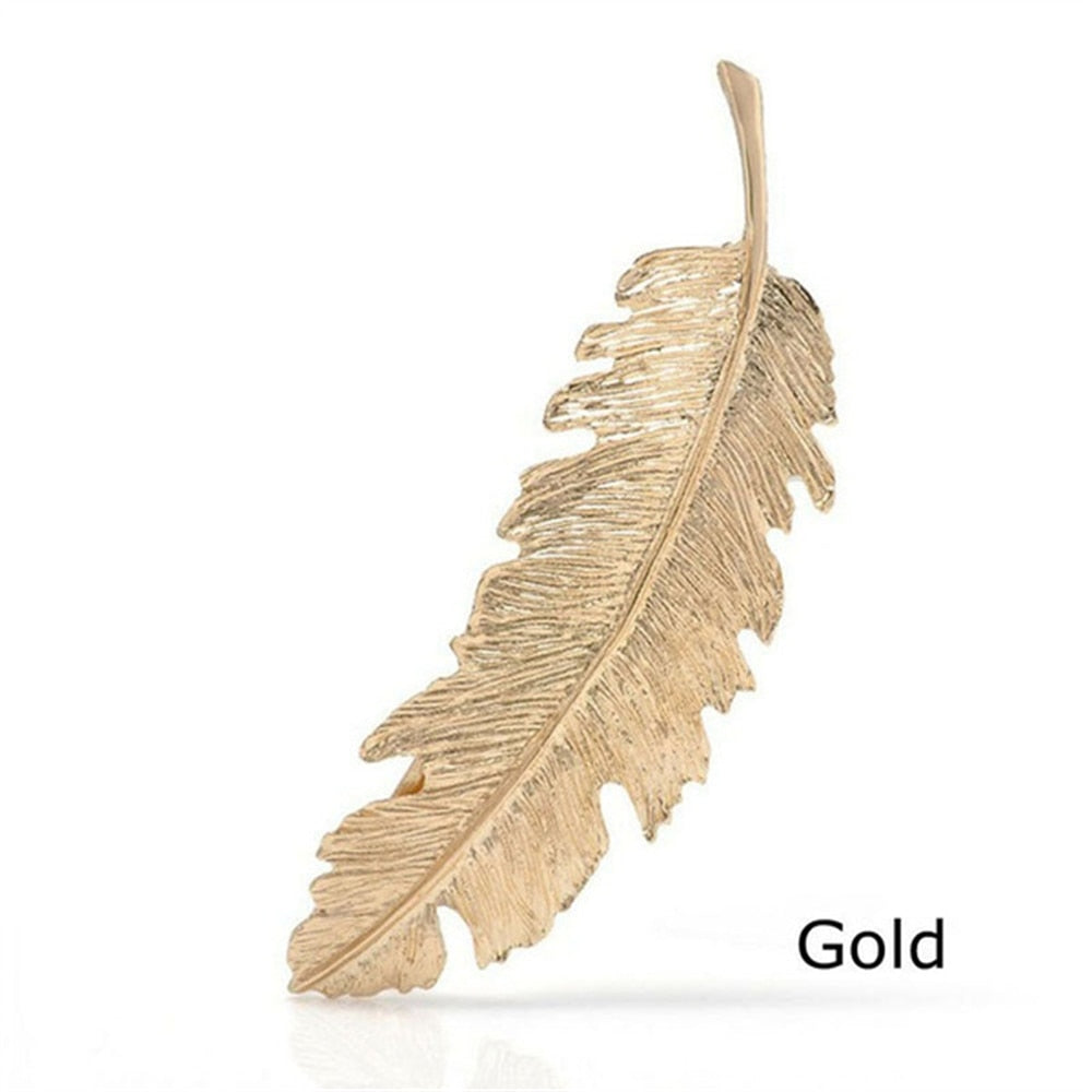 Women New Alloy Vintage Hair Clip Feather Leaf Shape Barrette Metal Hairpins