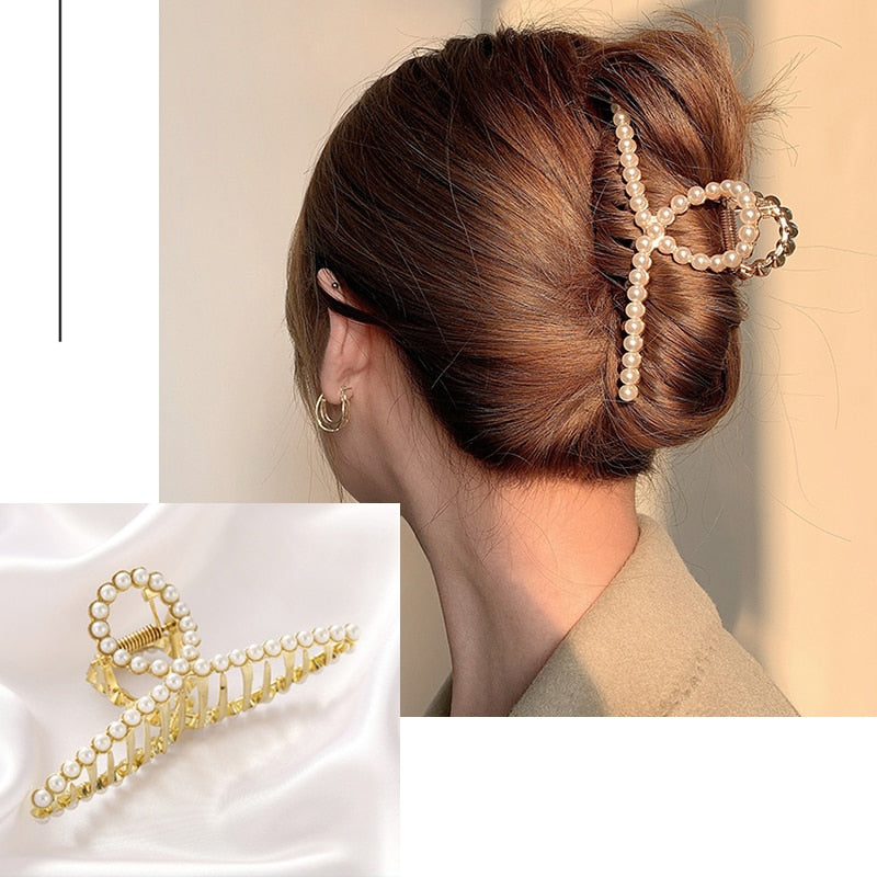 Pearl Hair Claw Clips for Women Big Size