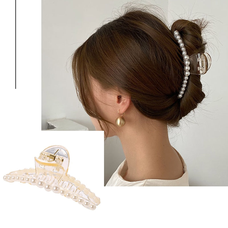 Pearl Hair Claw Clips for Women Big Size