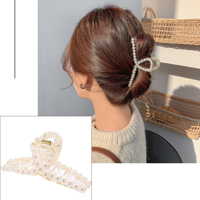 Pearl Hair Claw Clips for Women Big Size