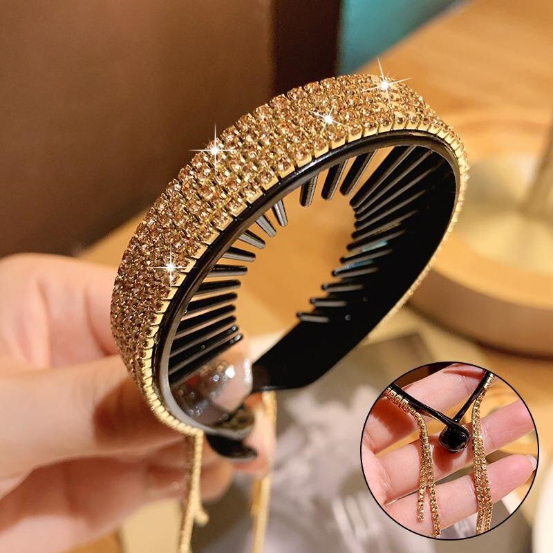 Women Elegant Rhinestone Tassel Ponytail Hair Claws Lady  Meatball Hair Clips