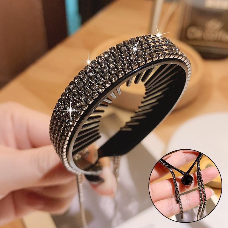 Women Elegant Rhinestone Tassel Ponytail Hair Claws Lady  Meatball Hair Clips