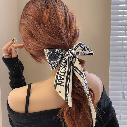 Satin Ribbon Hair Bands Retro Square Scarf Women Small Neck Scarfs Headwear