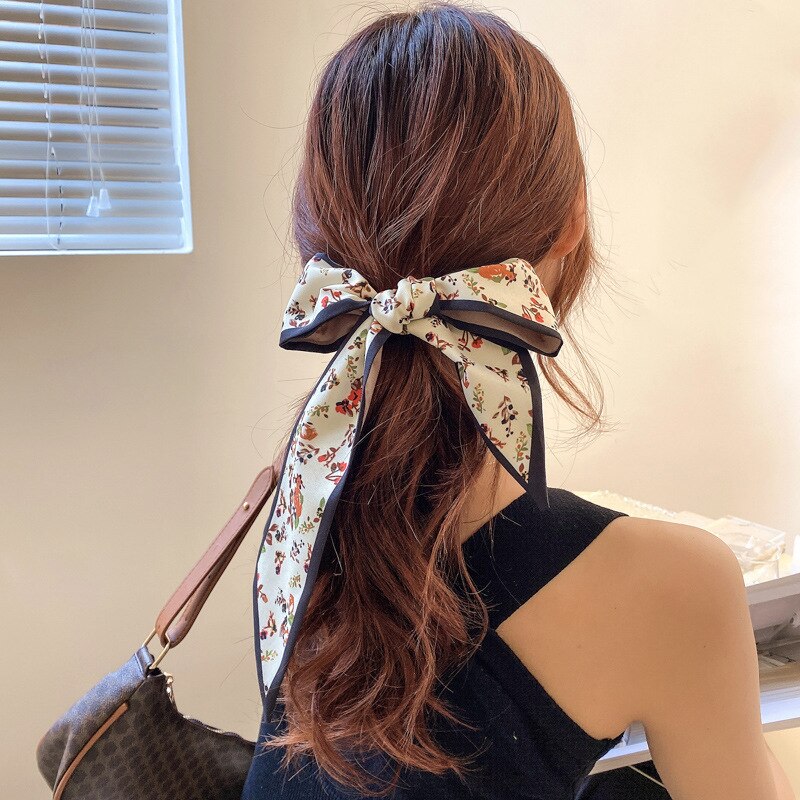 Satin Ribbon Hair Bands Retro Square Scarf Women Small Neck Scarfs Headwear