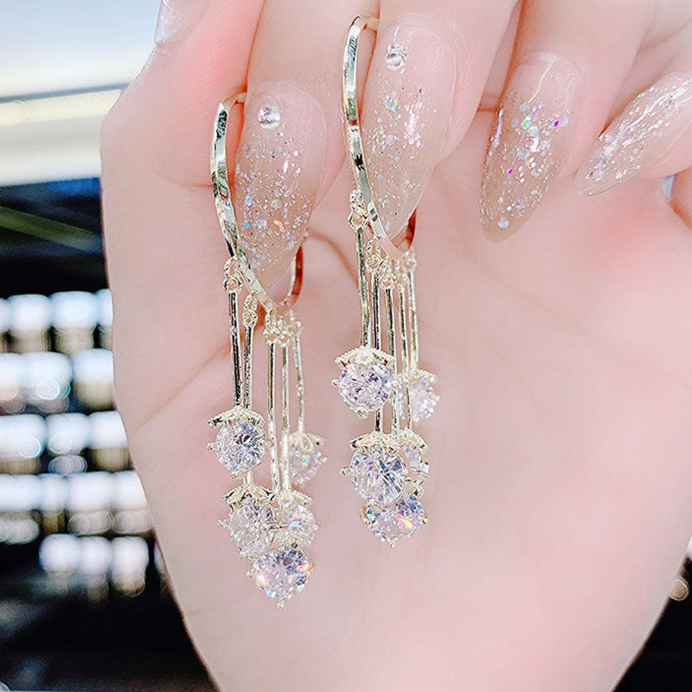 1 Pair Women Crystal Tassel Earrings Fashion Elegant Pendant Earrings Jewelry Accossries