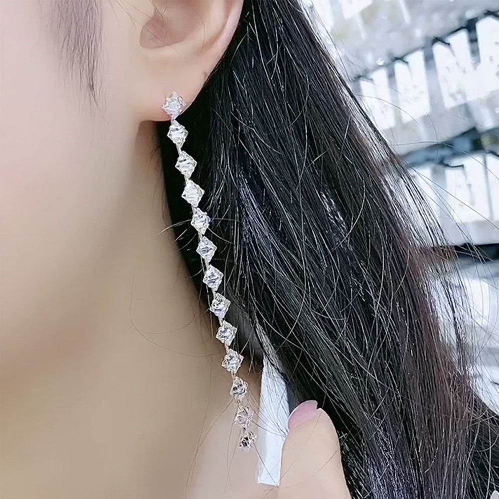 1 Pair Lady Fashion Crystal Long Earrings Elegant Sweet Party Ear Studs Jeweley Accossies