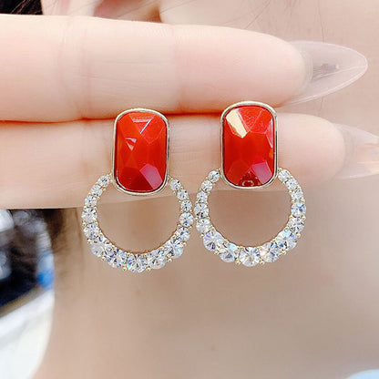 1 Pair Lady Fashion Diamond Hoop Earrings Party Wedding Ear Stud Jewelry Accessories