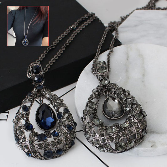 1 Pcs Ladies Fashion Rhinestone Pendant Necklace Hundred Matching Ornaments Decorative Sweater Chain Necklace