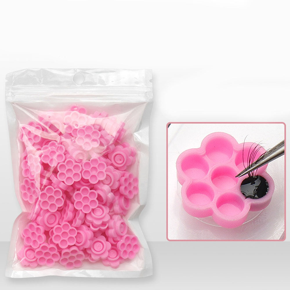 100Pcs/bag False Eyelash Extension Glue Cups Flower Shaped Grafting Eyelash Stand Pad Pallet Tattoo Adhesive Pigment Cups Tool